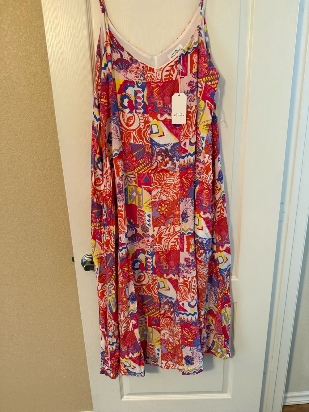 NWT Emily Wonder Colorful Spaghetti-Strap Maxi Dress - Pink & Red